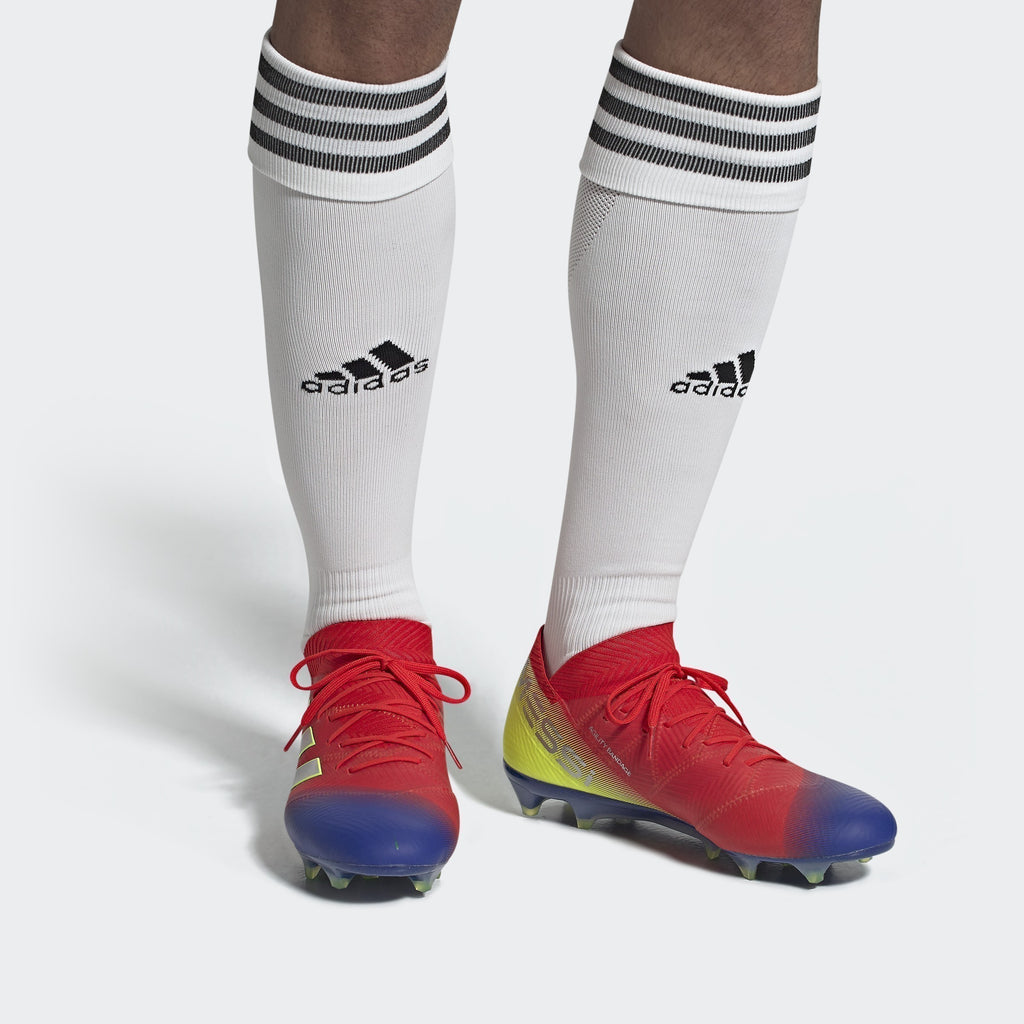 Men's Nemeziz Messi 18.1 FG Soccer Cleats - Active Red/Silver Metallic/Football Blue - BB9444-ADIDAS by Adidas | Available at Niky's Sports