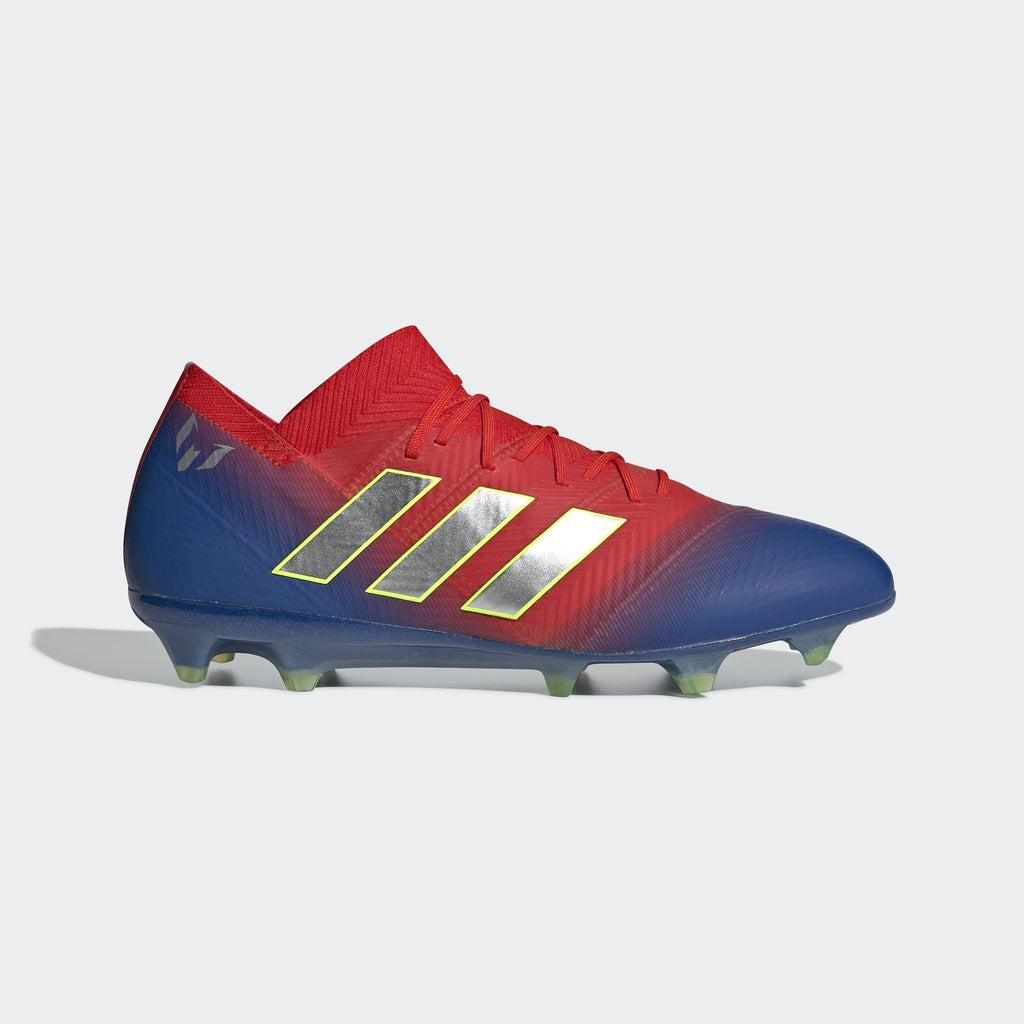 Men's Nemeziz Messi 18.1 FG Soccer Cleats - Active Red/Silver Metallic/Football Blue - BB9444-ADIDAS by Adidas | Available at Niky's Sports