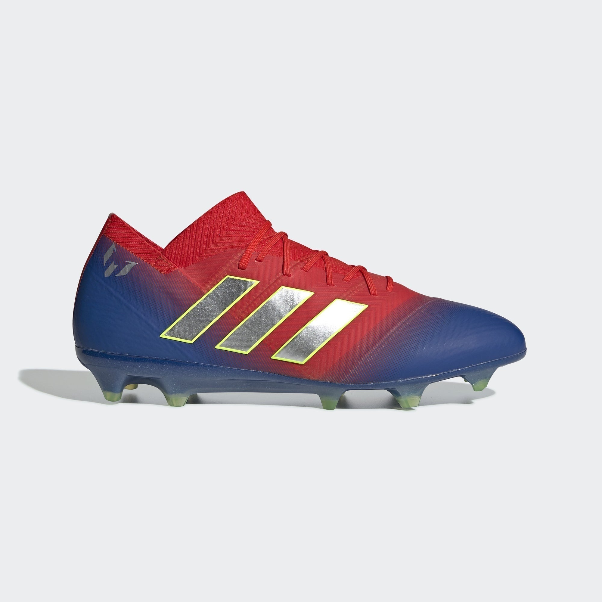 Men's Nemeziz Messi 18.1 FG Soccer Cleats - Active Red/Silver Metallic/Football Blue - BB9444-ADIDAS by Adidas | Available at Niky's Sports