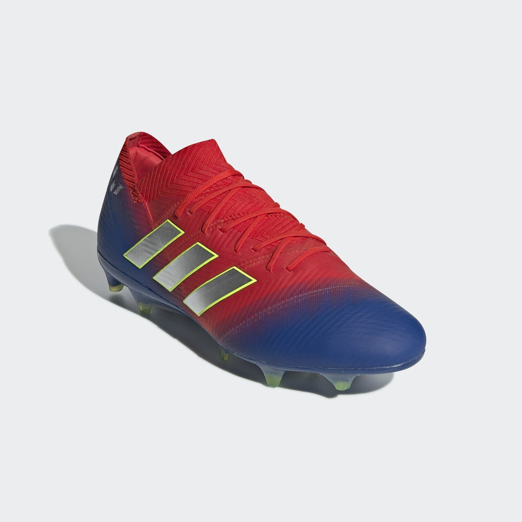 Men's Nemeziz Messi 18.1 FG Soccer Cleats - Active Red/Silver Metallic/Football Blue - BB9444-ADIDAS by Adidas | Available at Niky's Sports