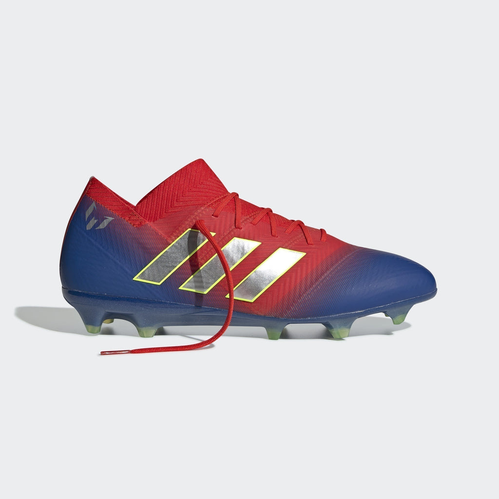 Men's Nemeziz Messi 18.1 FG Soccer Cleats - Active Red/Silver Metallic/Football Blue - BB9444-ADIDAS by Adidas | Available at Niky's Sports