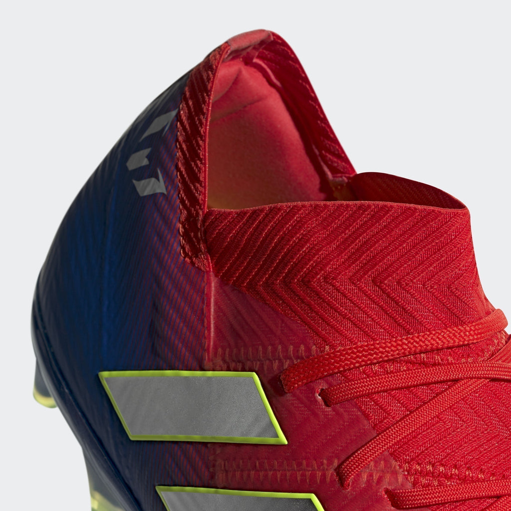 Men's Nemeziz Messi 18.1 FG Soccer Cleats - Active Red/Silver Metallic/Football Blue - BB9444-ADIDAS by Adidas | Available at Niky's Sports