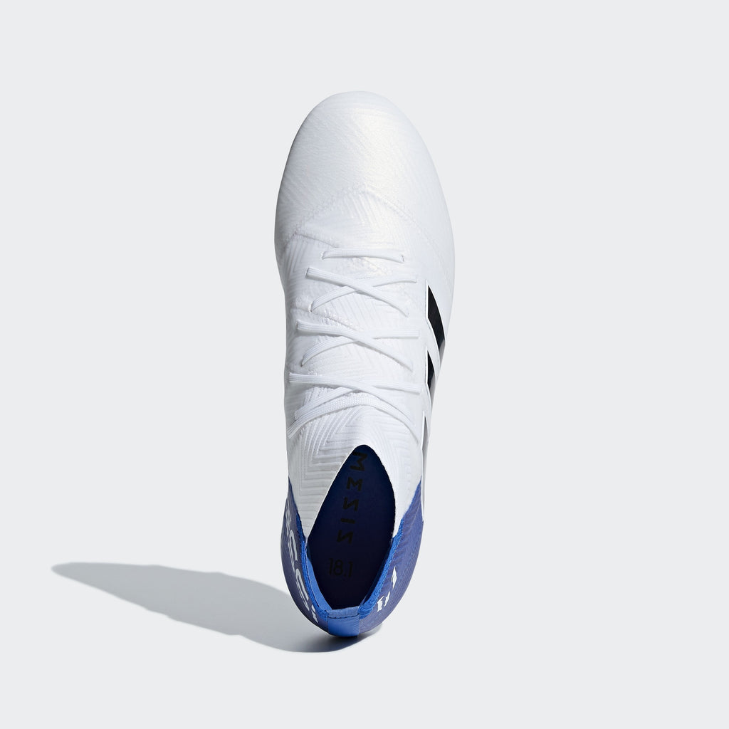 Nemeziz Messi 18.1 FG Men's Soccer Cleats - White/Black/Blue - DB2088-ADIDAS by Adidas | Available at Niky's Sports