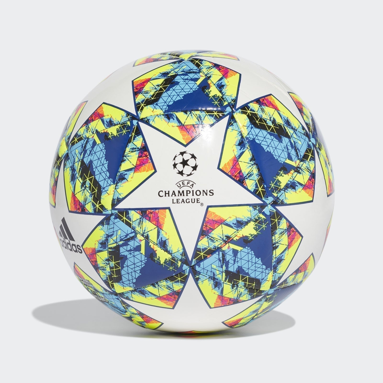 UCL Finale 19 Capitano Ball White Bright Cyan Solar Yellow Shock Pin