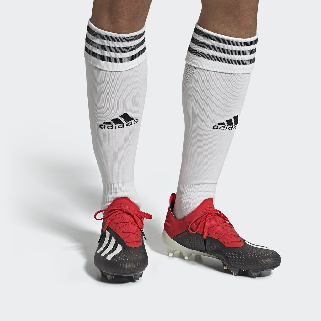 Men's X 18.1 FG Soccer Cleats - Black/Cloud White/Red - BB9345-ADIDAS by Adidas | Available at Niky's Sports